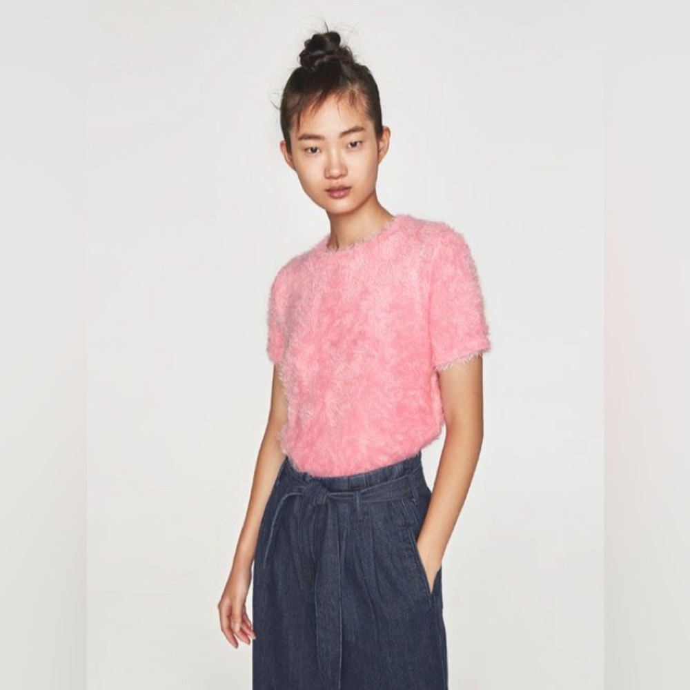 Zara 🩷🩷🩷Pink Faux Fur Top Size Large NWT